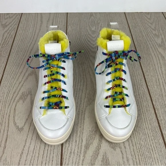 P448 Faux Fur Lined Fanti High Top Sneakers 38 Yellow/Grey Silver $348